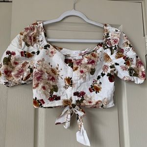 FashionNova floral crop off sleeve puffer top